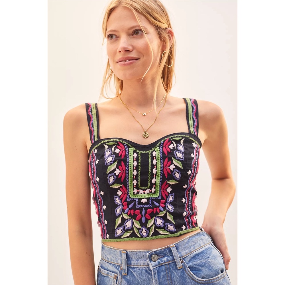 NWT Anthropologie Embroidered Crop Top